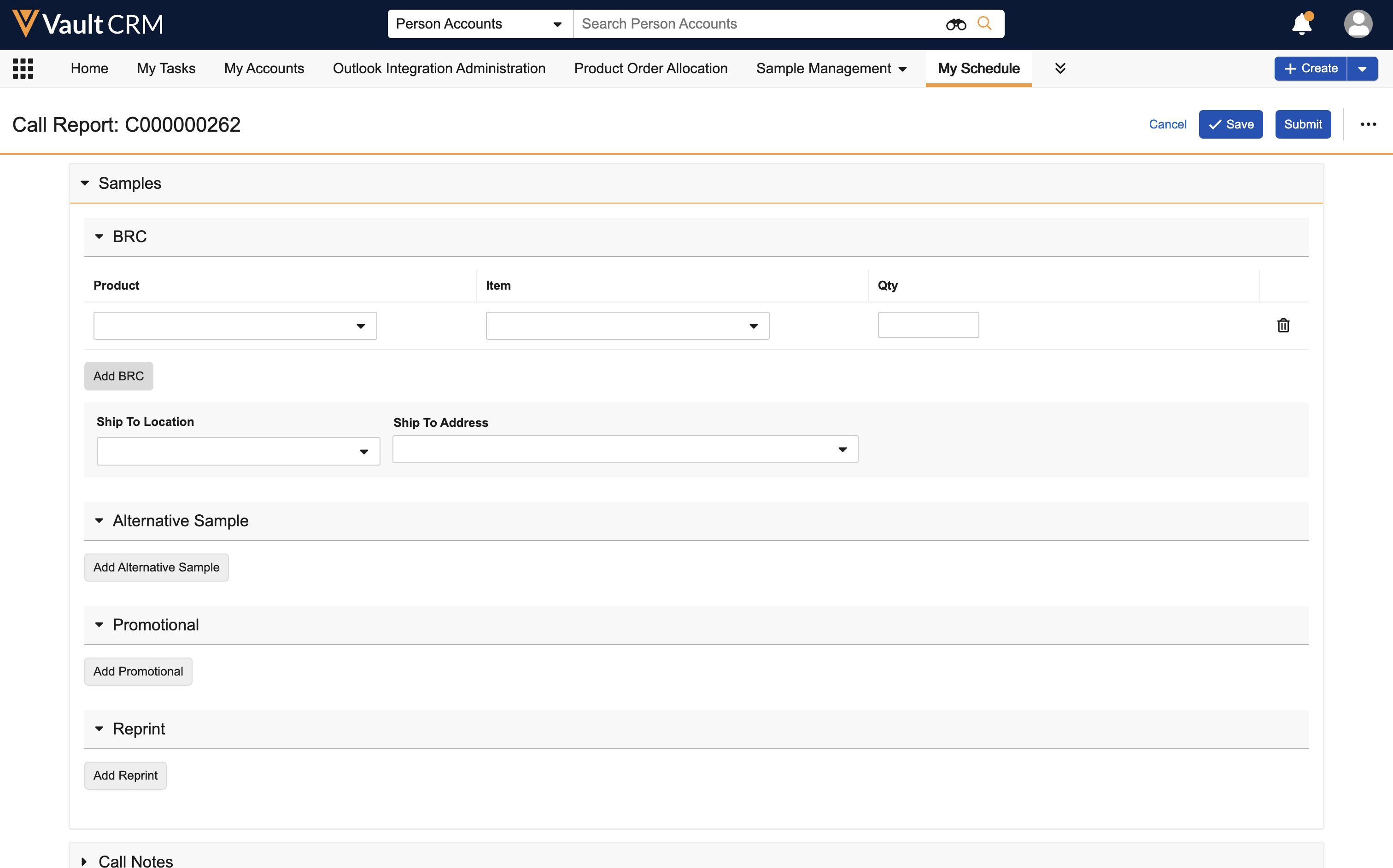 Creating Sample Requests (BRCs)