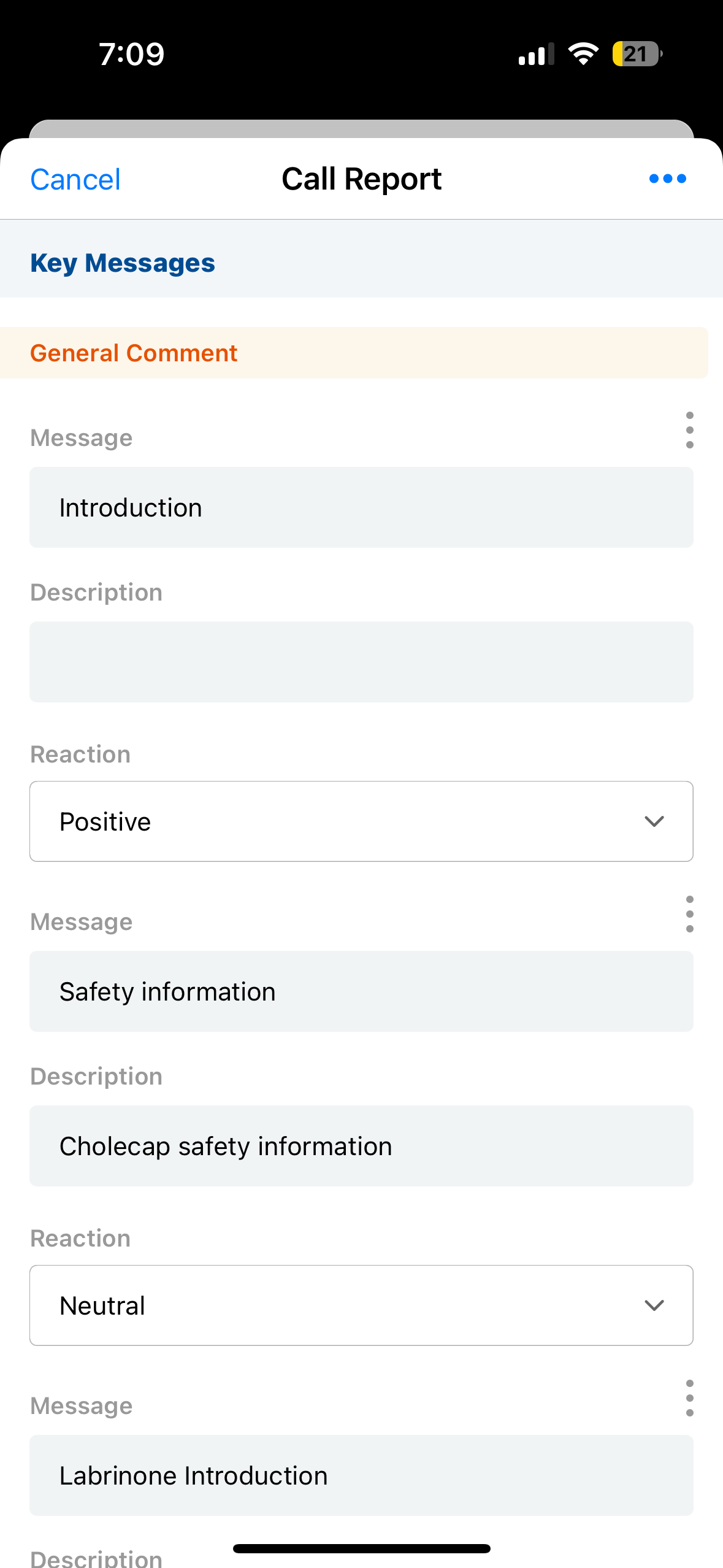 Using Key Messages on the Call Report