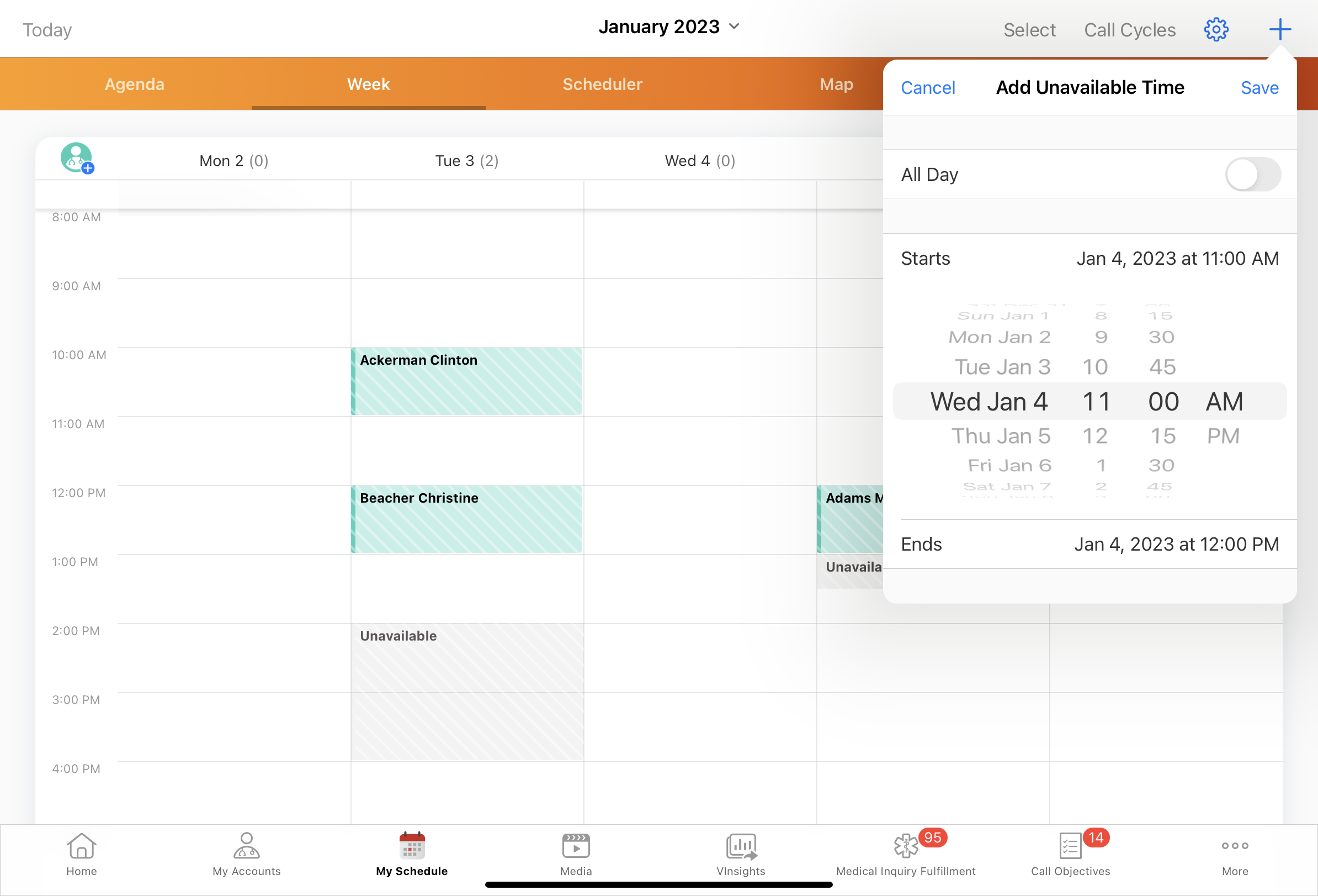 Creating and Viewing Unavailable Time Slots