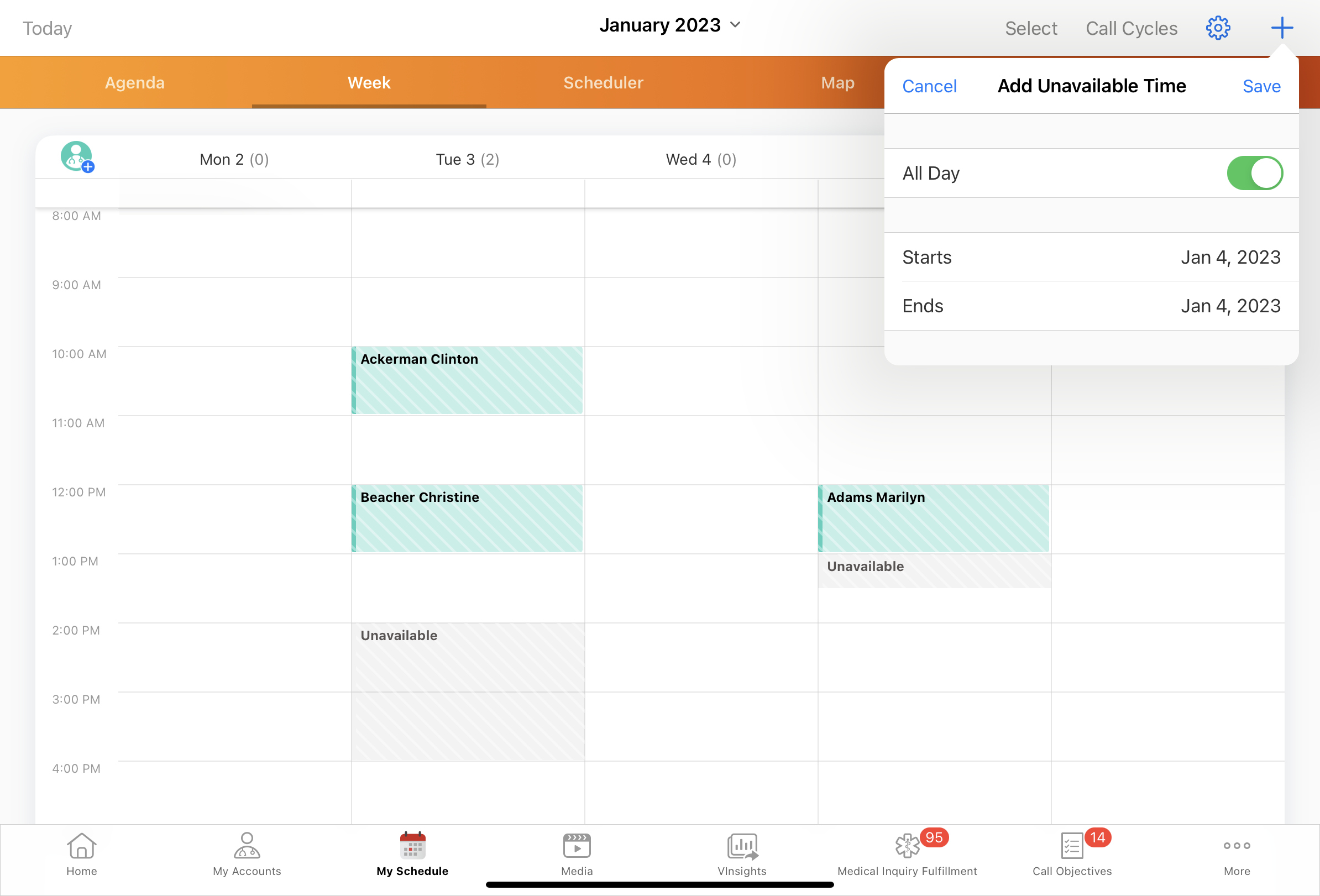 Creating and Viewing Unavailable Time Slots
