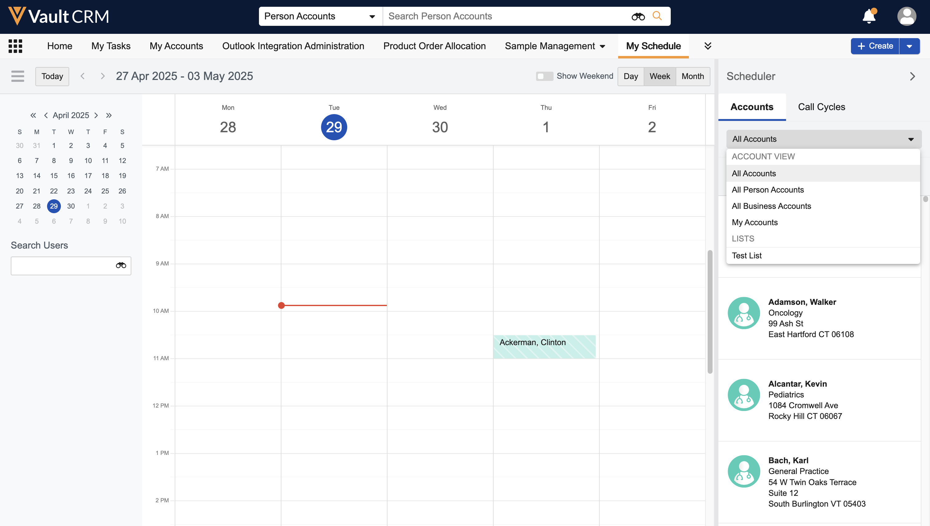 Viewing and Searching Accounts in My Schedule