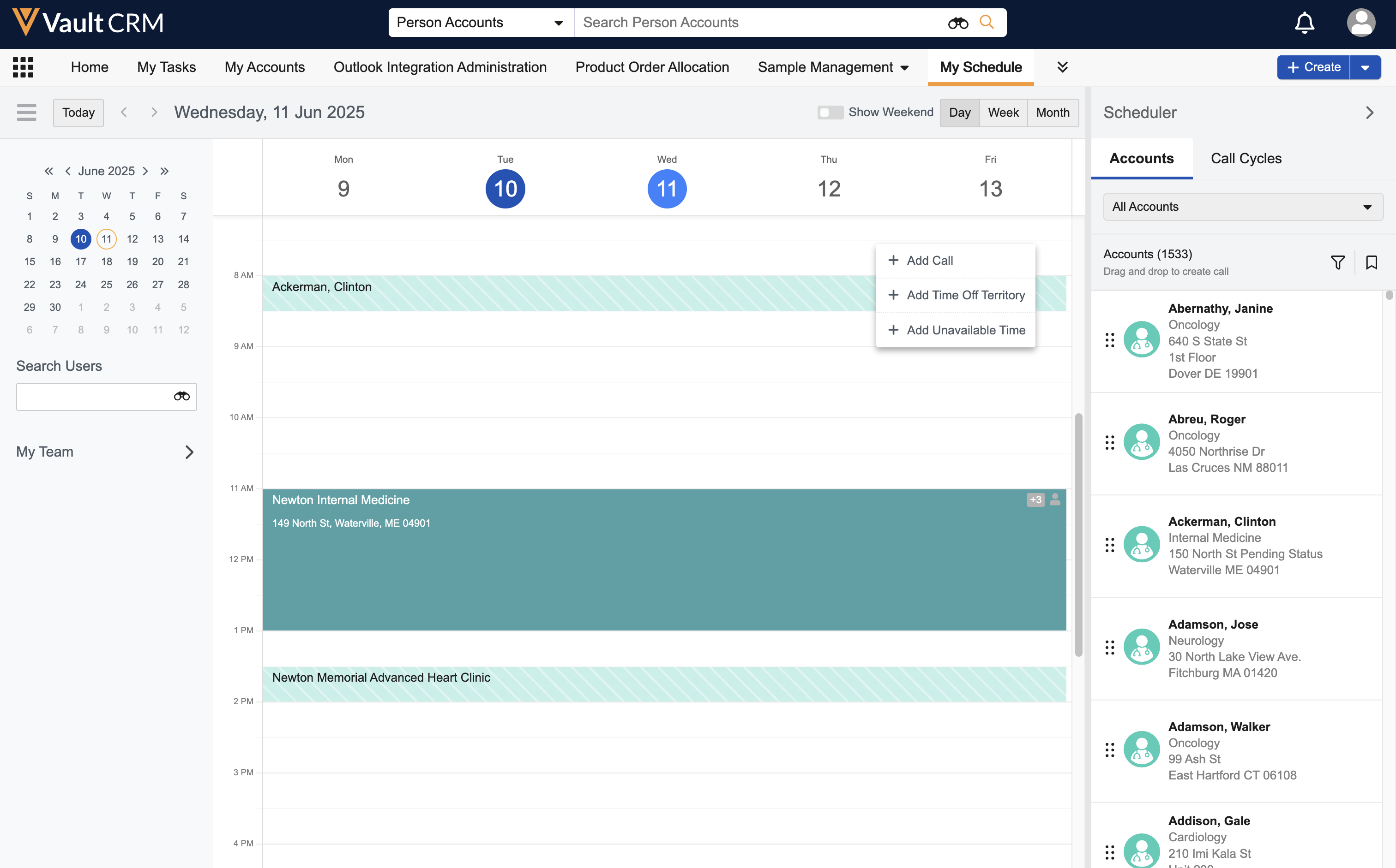 Scheduling Calls and Activities in Day View