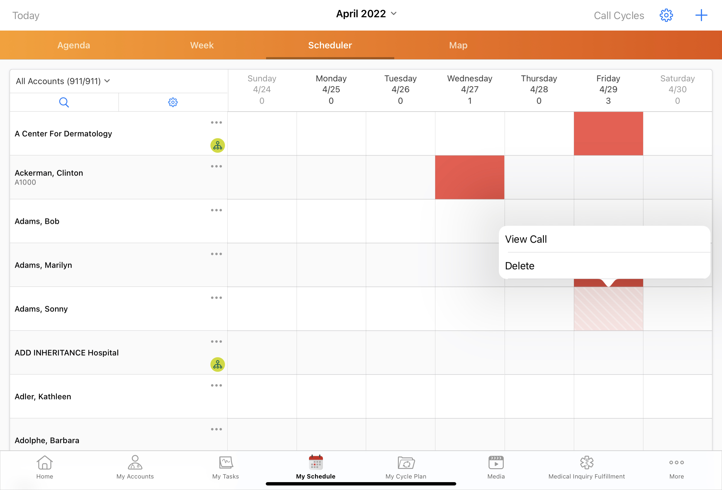 Managing Calls in Scheduler View